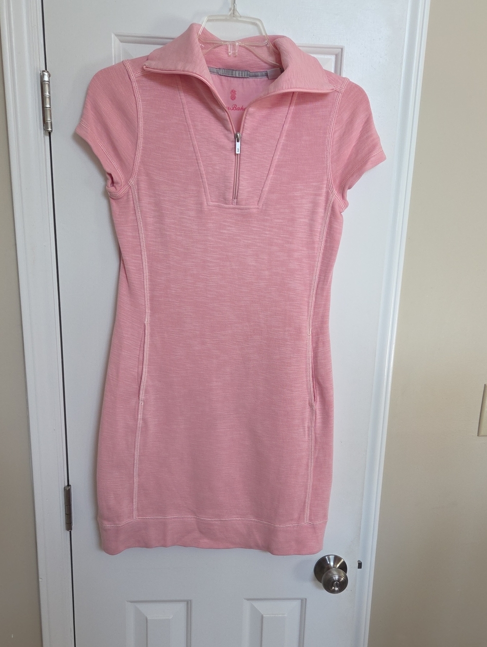 Tommy Bahama Soft Pink Zip-Neck Mini Dress